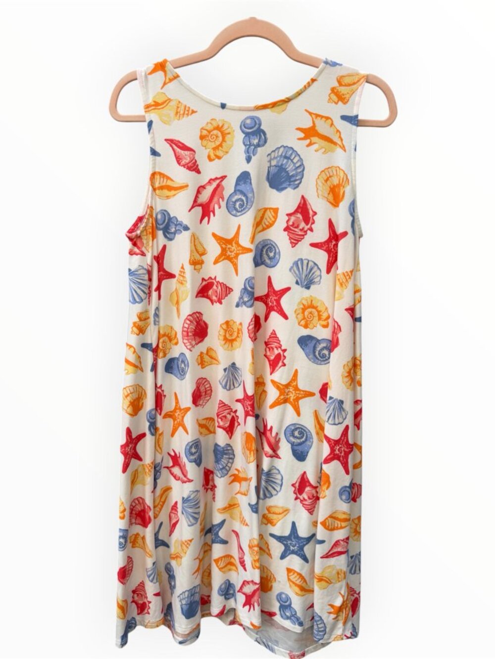 Allison Brittney Coastal Seashell Print Knit Dress Medium Beach Vacation Keyhole